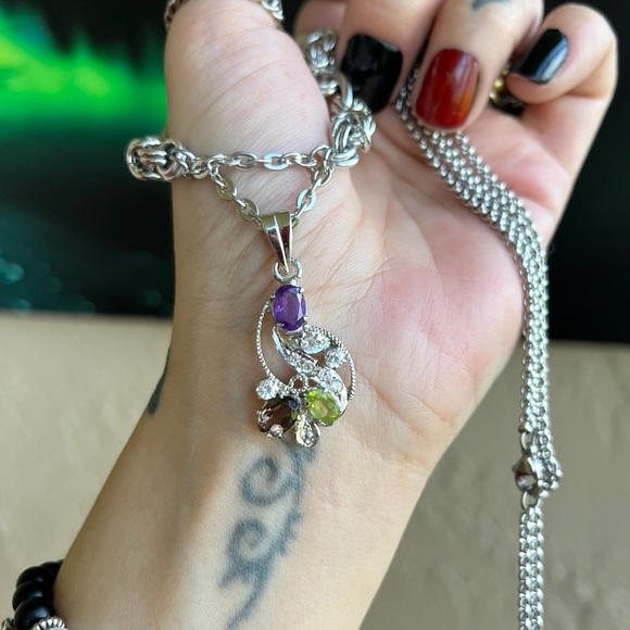 Handmade maille links stainless steel chains + sterling silver amethyst peridot - Picture 11 of 16